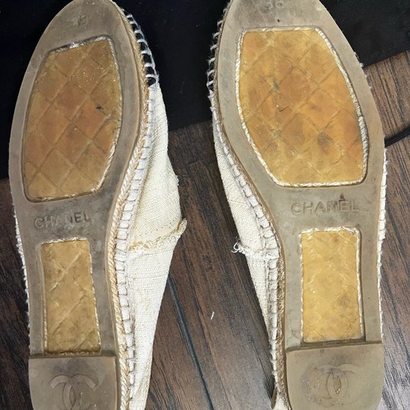 Chanel Beige Canvas Logo Espadrilles Flats Size EU 38 - Picture 9 of 9